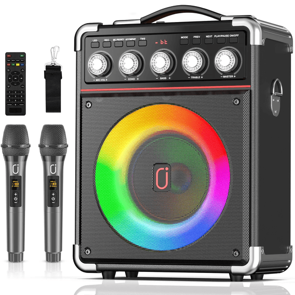 JYX Karaoke Machine, Portable Bluetooth Speaker with 2 Microphones, Karaoke Party Speaker, TX05