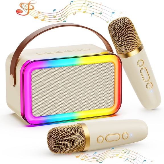 FanFun Karaoke Machine with 2 Microphones for Adults Kids, Portable Karaoke Speaker Bluetooth with Colorful LED Lights