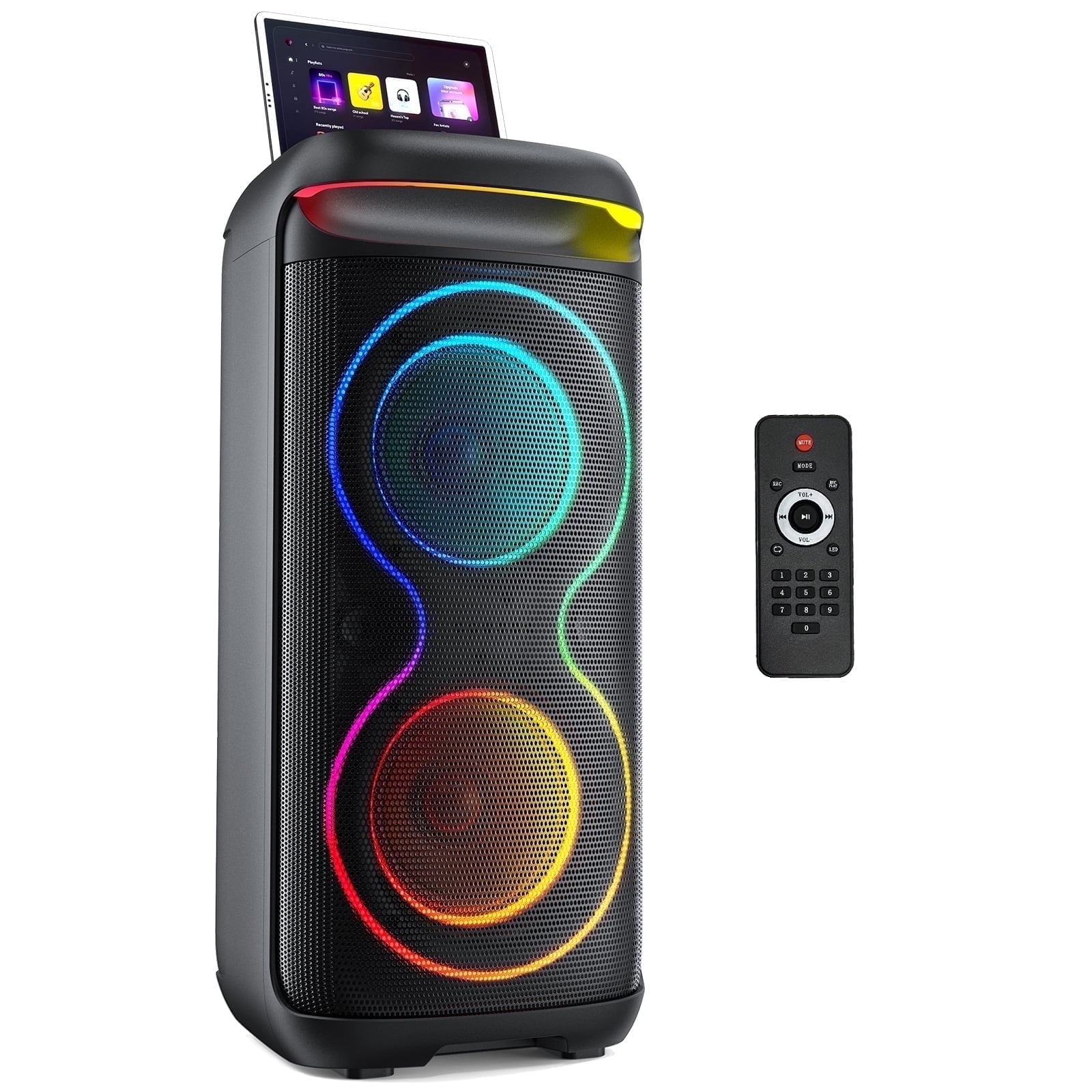 FanFun Bluetooth Speaker, Large Party Speaker with DJ Lights, Remote Control, Double Subwoofer, Portable PA System for Outdoor/Home, T20
