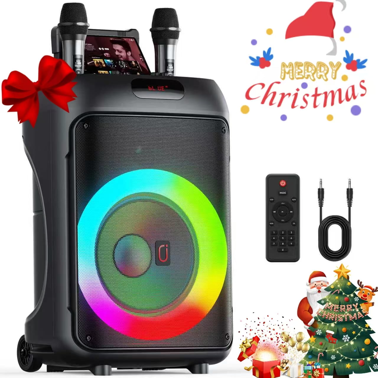 JYX Large Party Speaker, 120W Subwoofer Bluetooth Speaker with 2 Microphones, Outdoor Speaker with Wheels, T36-T
