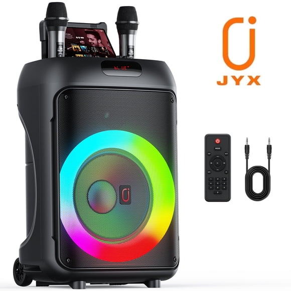 JYX Large Party Speaker, 120W Subwoofer Bluetooth Outdoor Speaker with Wheels, 2 Microphones, T36-T