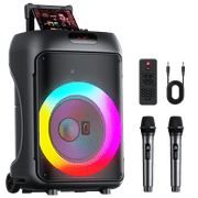 JYX Large Party Speaker, 120W Subwoofer Bluetooth Speaker with 2 Microphones, Outdoor Speaker with Wheels, T36-T
