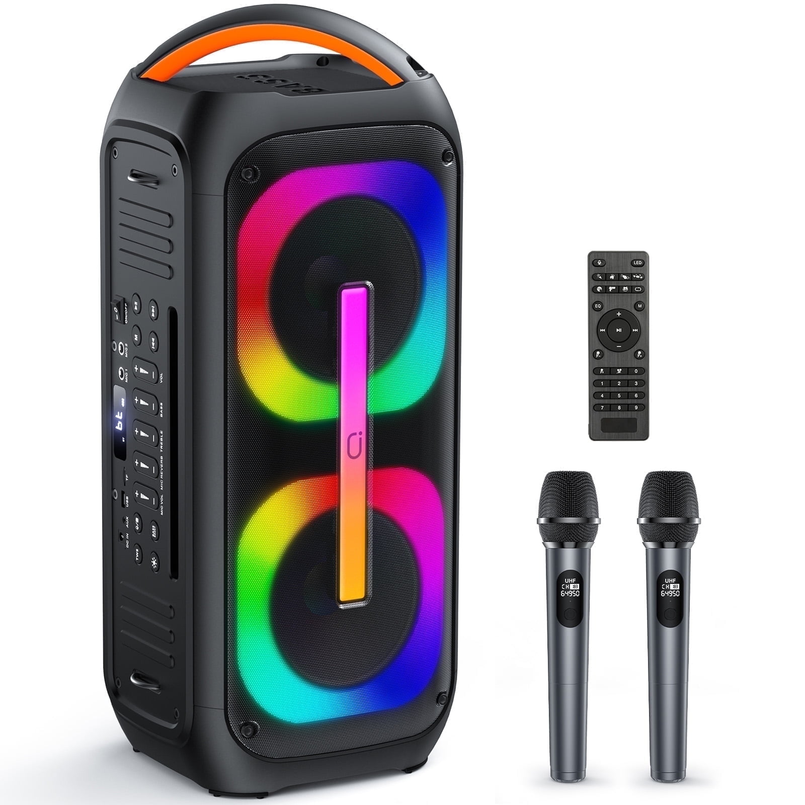 FanFun Large Party Speaker, Portable Bluetooth Speaker with Lights, Powerful Outdoor Speaker with Microphone, Stereo Sound PA System, AUX Input, T11-T