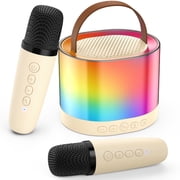 FanFun Mini Karaoke Machine Set, Portable Karaoke Speaker Bluetooth with 2 Wireless Microphones, Colorful Lights, 4 Funny Magic Voice, Ideal Gifts for Girls/ Boys, D23W-T