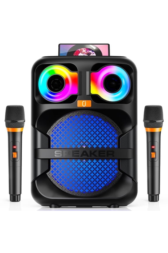 Bluetooth Speaker, Portable Party Speaker with 2 Microphones, LED Light, Deep Bass, T28-T