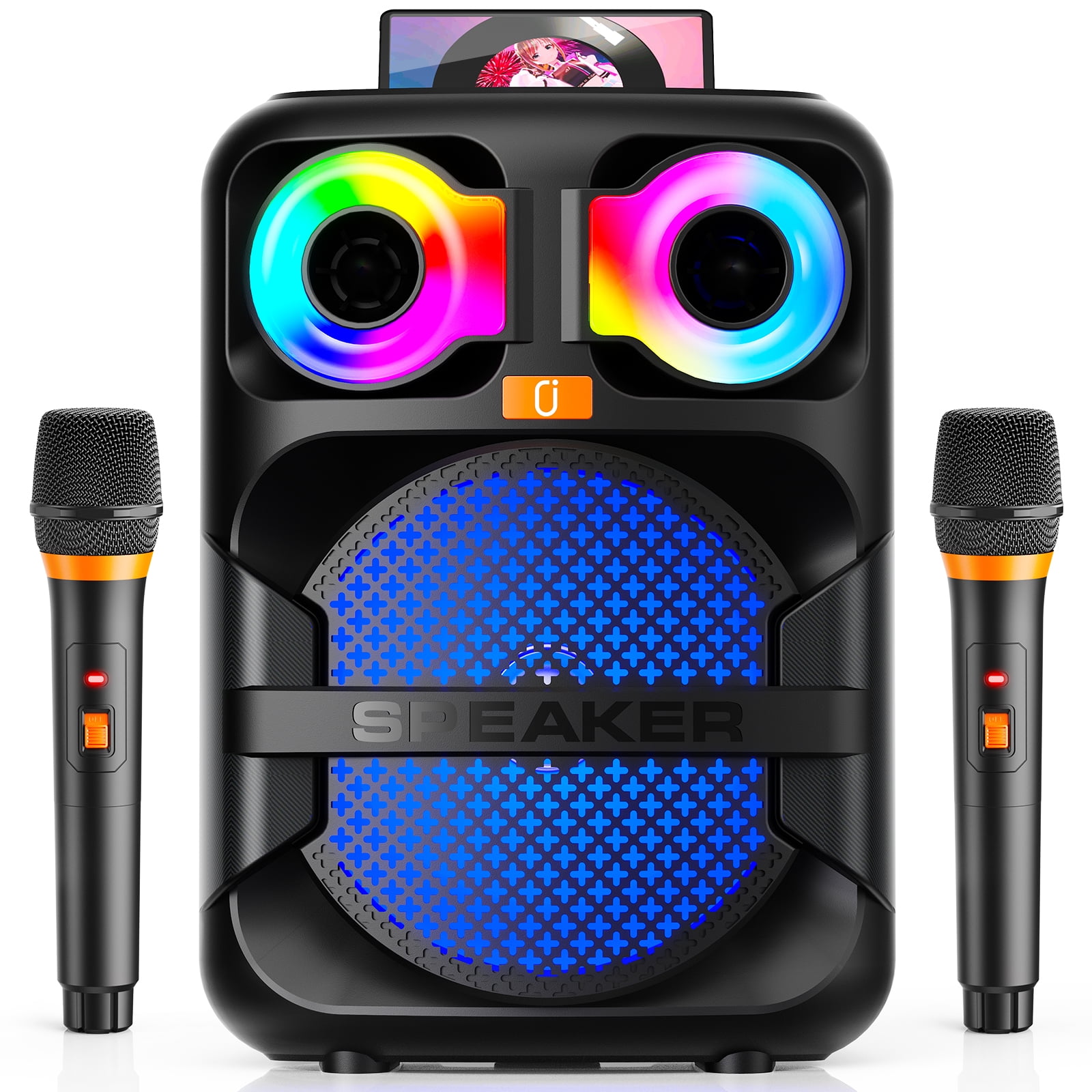 FanFun Bluetooth Speaker with Microphone, Party Speaker System with Lights, Outdoor Powerful Speakers, Portable Speaker with AUX Input, T28-T
