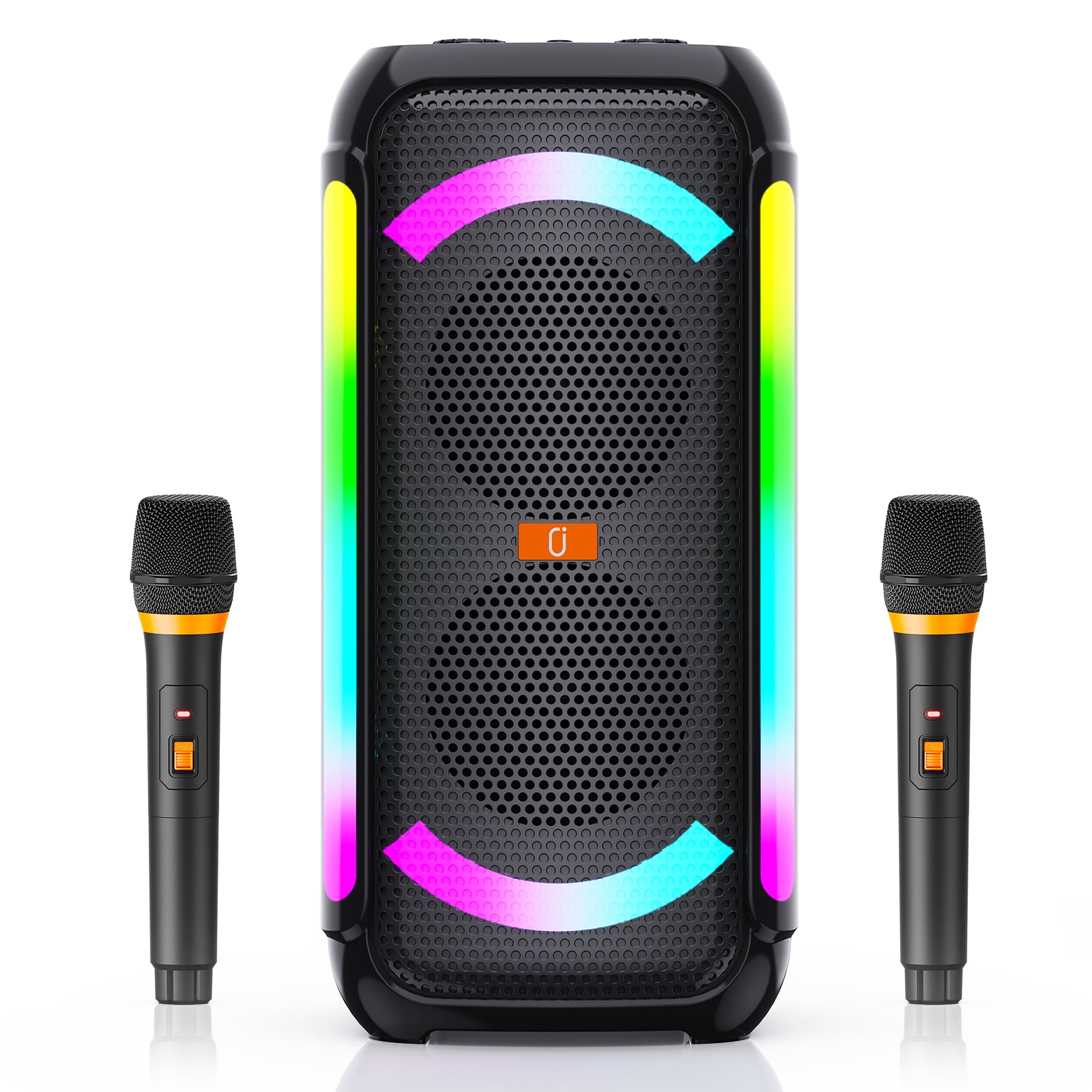 FanFun Portable Bluetooth Speaker, 60W Powerful Speaker with 2 Wireless Microphones with RGB Lights, Perfect for Adults & Kids, Home & Outdoor Party