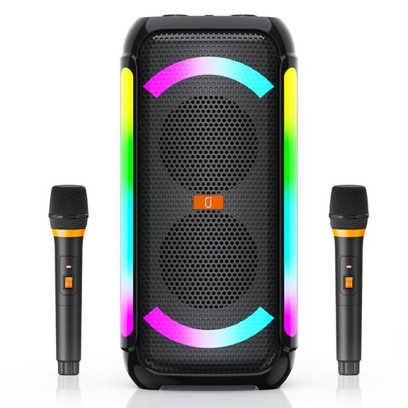 FanFun Portable Bluetooth Speaker, 60W Powerful Speaker with 2 Wireless Microphones with RGB Lights, Perfect for Adults & Kids, Home & Outdoor Party