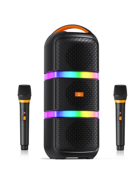 Portable Bluetooth Speaker, Party Speaker with 2 Microphones and Dj Lights, T29-T
