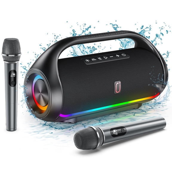 FanFun Bluetooth Speaker, Portable Party Speaker with 2 Mics, IPX5 Waterproof, Outdoor PA System, Deep Bass
