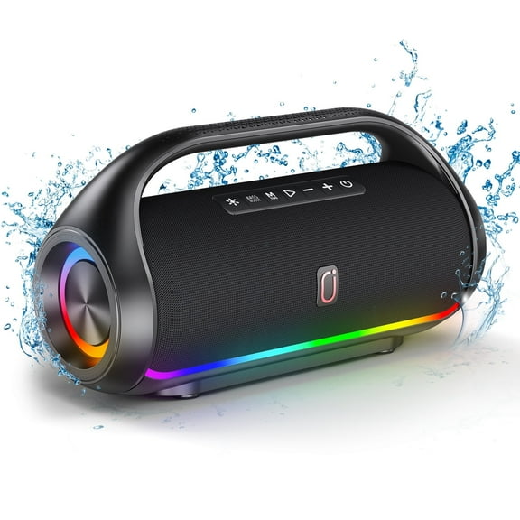 FanFun Waterproof Bluetooth Speaker, Portable Speaker with LED Light, Outdoor Speaker for Party, Stereo Sound, Deep Bass, D20