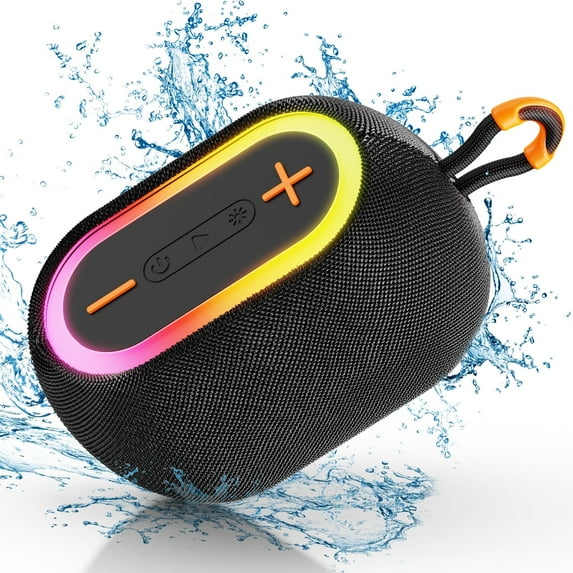FanFun Portable Speaker, 30W Powerful Stereo Sound Bluetooth Speaker with Light, Waterproof Speaker for Outdoor, Supports TF card, USB, IPX7, L1-Black