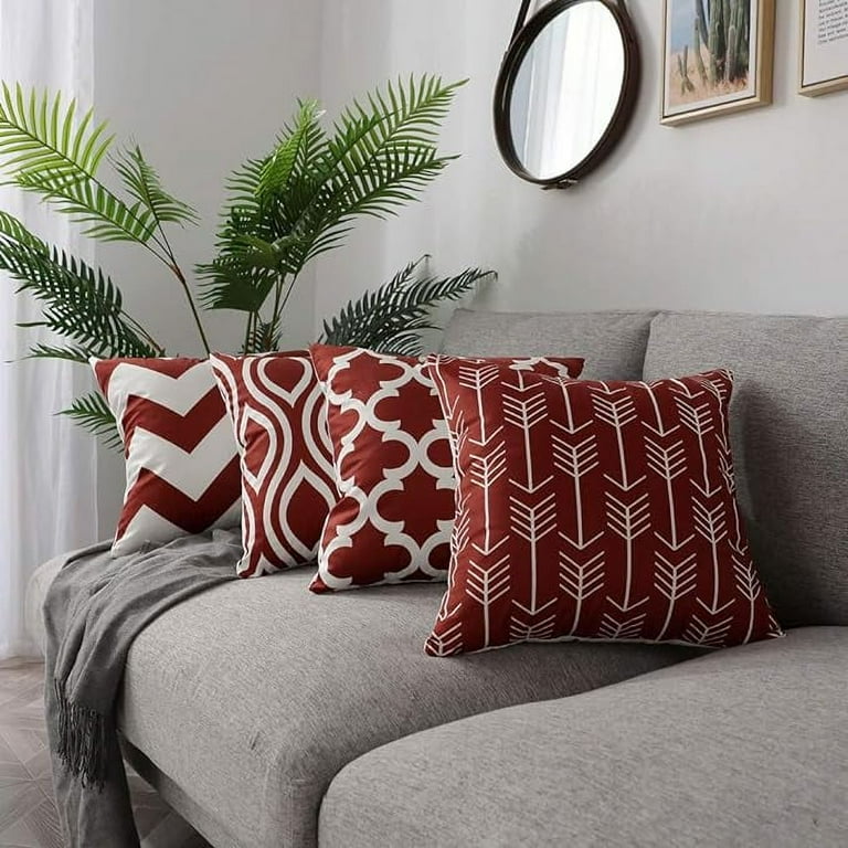 FanHomcy Set of 4 Geometric Throw Pillow Covers for Couch Soft Solid Square Decorative Pillow Set Cushion Cases for Sofa Bed Room Car 18 x 18