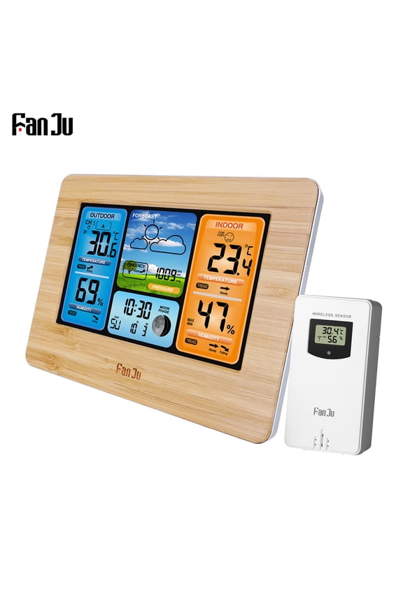 FanJu FJ3373 Multifunction Digital Weather Station LCD Indoor Weather Forecast Barometer Hygrometer with Wireless Sensor USB Cord