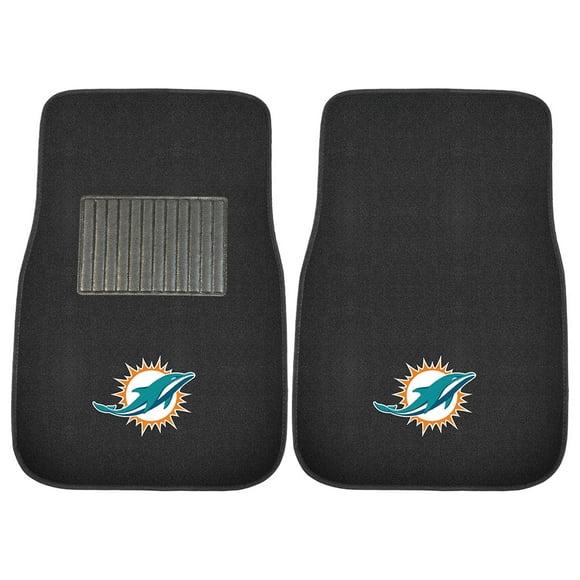 FanMat 10755 NFL Miami Dolphins 2 Piece Embroidered Car Mat Set 17" x 25.5"