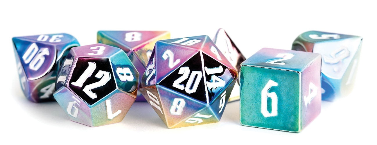 FanRoll/Metallic Dice Games Aluminum Plated Poly Dice Set - Rainbow Aegis w/White(7) New