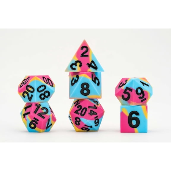 FanRoll by Metallic Dice Games 16mm Pride Sharp Edge Silicone Rubber Poly Dice Set: Pansexual