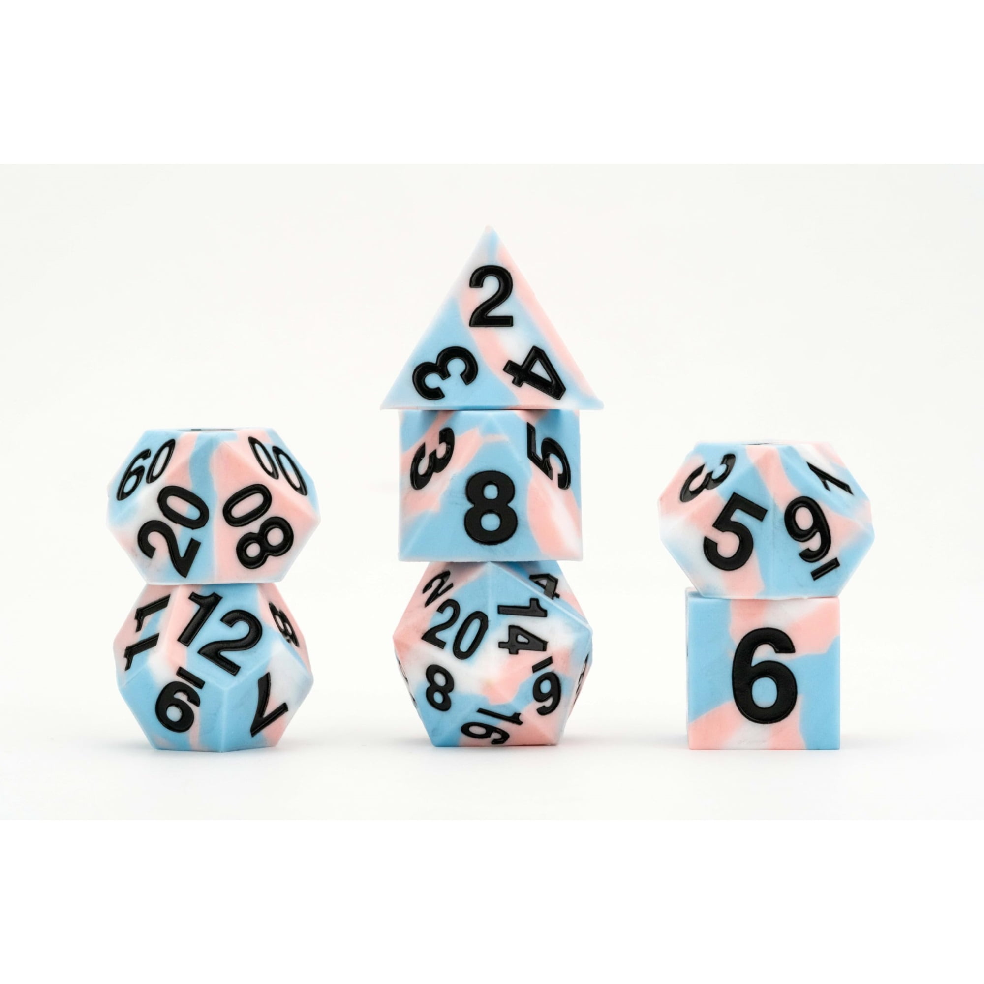 FanRoll by Metallic Dice Games 16mm Pride Sharp Edge Silicone Rubber Poly Dice Set: Transgender