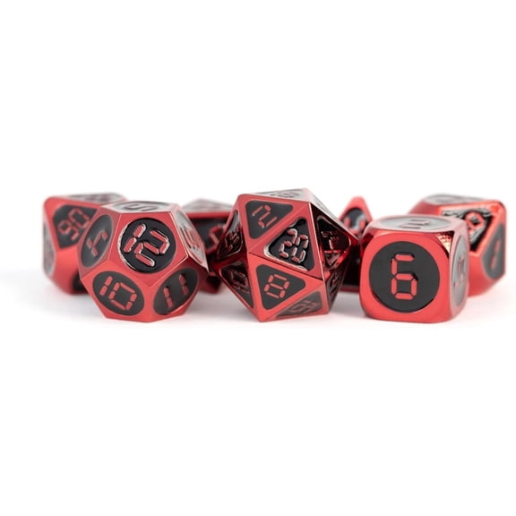 FanRoll by Metallic Dice Games 16mm Metal Polyhedral DND Dice Set: Red w/Black Enamel, Role Playing Game Dice for Dungeons and Dragons