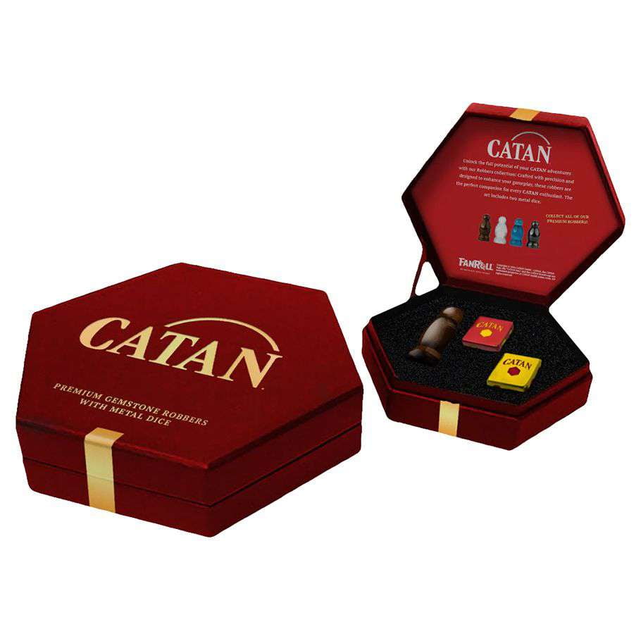 FanRoll/Metallic Dice Games Catan Premium Robber & Metal Dice Set - Tiger's Eye (2) New