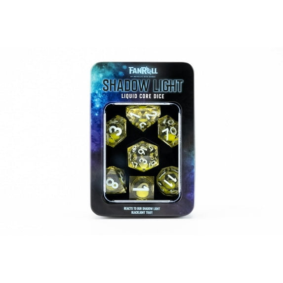 FanRoll by Metallic Dice Games Shadow Light UV Reactive Elixir Liquid Core Dice Set