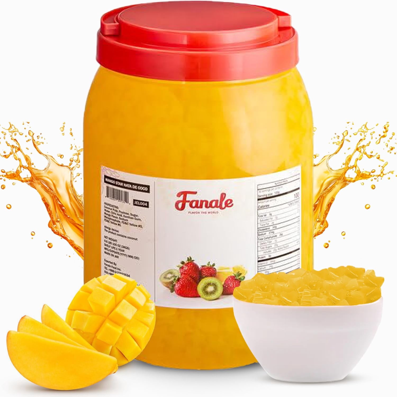 Fanale Coconut Jelly Topping Nata de Coco for Boba Tea, Yogurt, Smoothies, and Desserts – Mango Flavor, Star Shaped, 6.6 lb (Pack of 1)