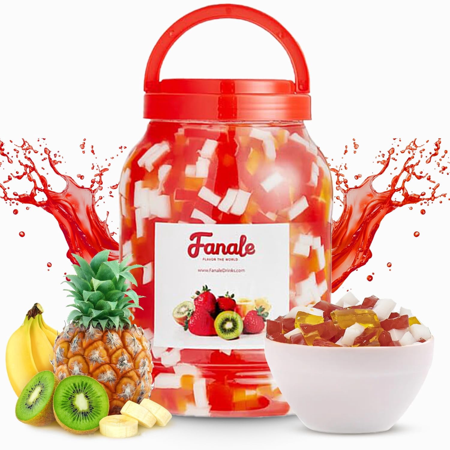 Fanale Premium Rainbow Coconut Jelly Topping for Bubble Tea, Smoothies, Slushes, and Desserts, 8.3 lb, Pack of 4