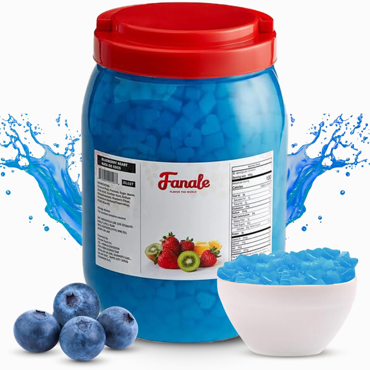 Fanale Coconut Jelly Topping nata de coco for Boba Tea (Blueberry Heart Shaped, |6.6 lb| ) Pack of 4
