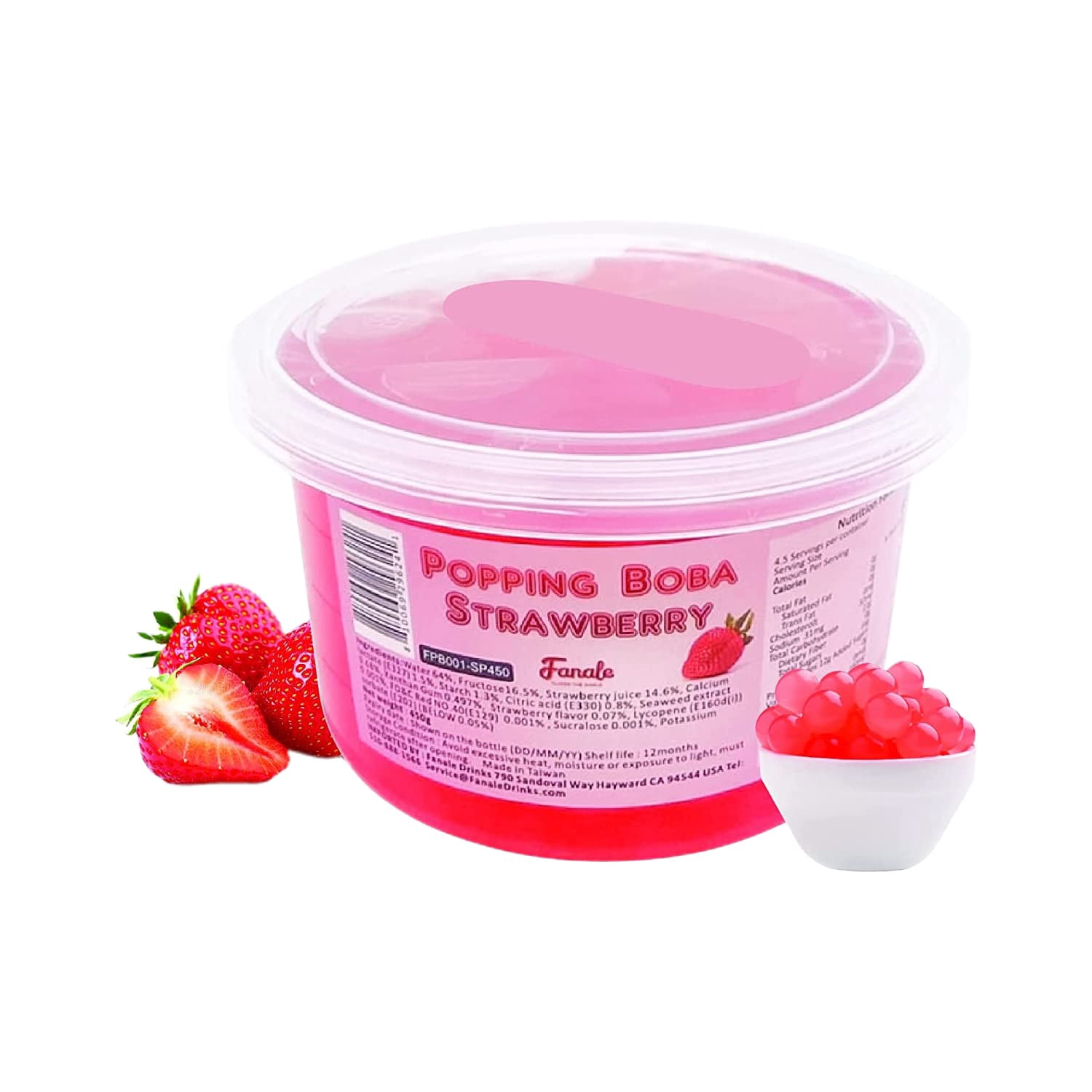 Fanale Popping Boba Pearls for Bubble Tea, 100% Fat Free, ( Strawberry Flavor), 1 Pound (Pack of 1)