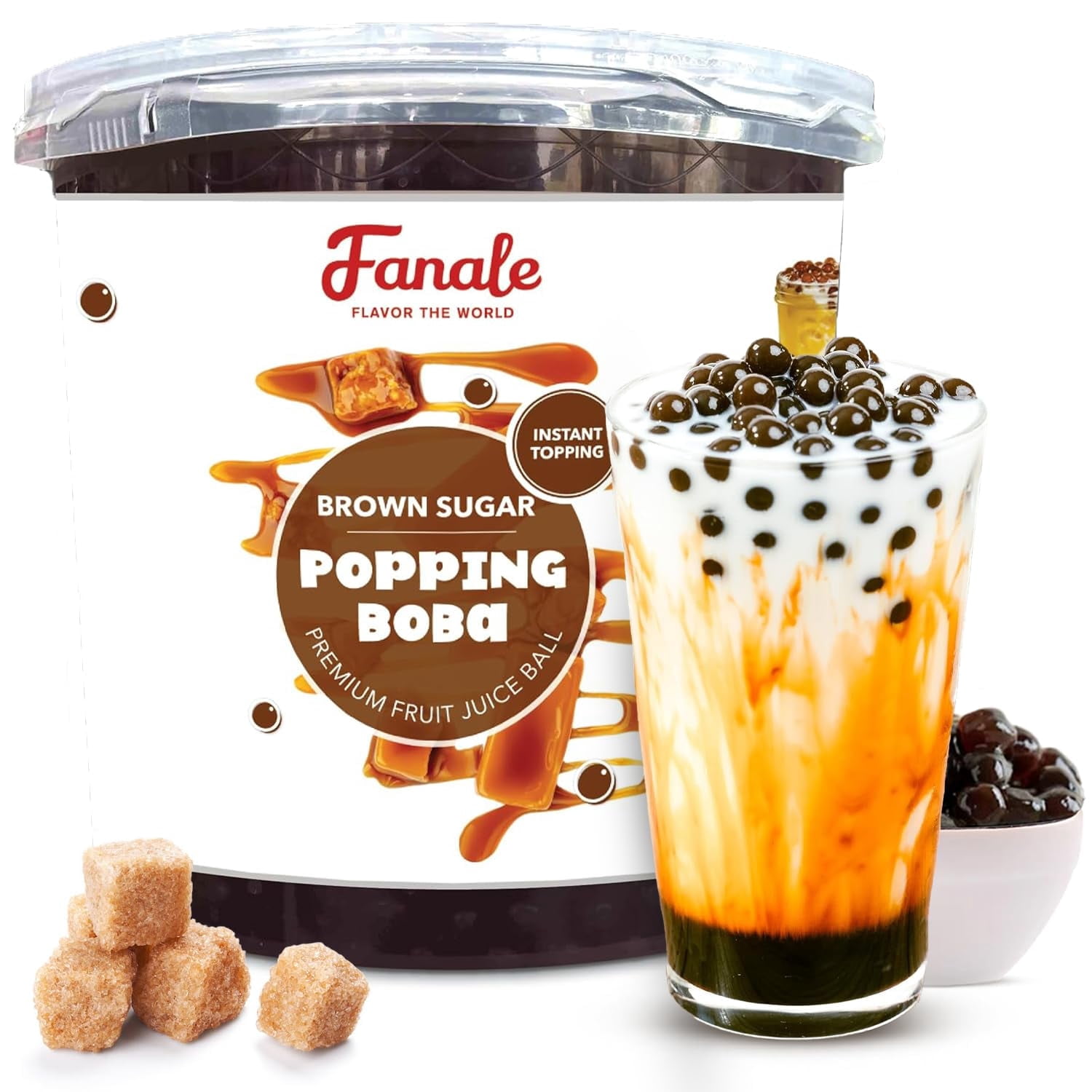 Fanale Brown Sugar Popping Boba Pearls for Bubble Tea, Bursting Boba ...
