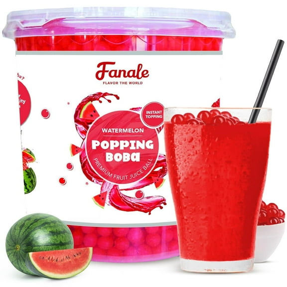 Fanale Popping Boba Pearls Watermelon Flavor | Bursting Fruit Juice Bubble Tea Topping for Shakes, Desserts, and Smoothies | 7 lb Tub (Pack of 4) | FPB015-CS