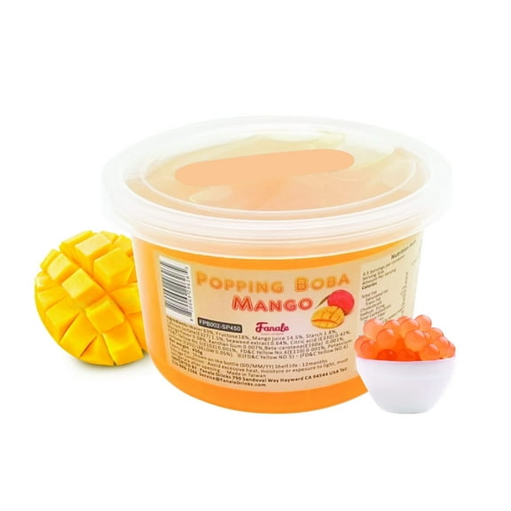 Fanale Popping Boba Pearls for Bubble Tea, 100% Fat Free, (Mango) Popping Boba, 1 Pound (Pack of 1)