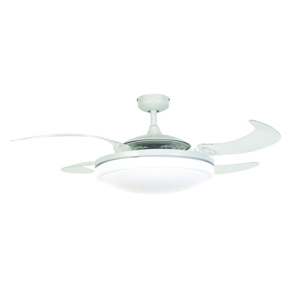 Fanaway Evo2 48" Retractable Blade Ceiling Fan with Light and Remote, Modern Fandelier Ceiling Fan, Patented Design Technology, Stronger Thicker Blades, White