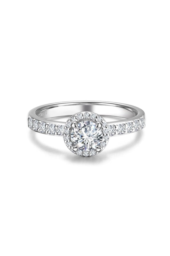 Fanci Me 0.82 Ct. Tw. Lab Grown Diamond Jewelry Halo Engagement Ring in Sterling Silver (0.5 Carat Main Stone) Promise Anniversary Wedding Ring for Women (D-E Color, VS Clarity)