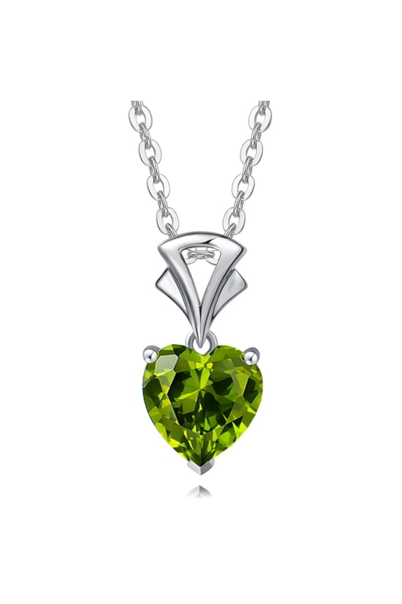 Fanci Me 14K August Birthstone Necklace for Women 8mm Genuine Peridot Heart Gemstone Pendant with Sterling Silver Chain Fine Jewelry Anniversary Birthday Gifts for Women Mom Wife Girlfriend Her