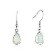Fanci Me October Birthstone Earrings Sterling Silver Opal Dangle Earrings White Teardrop Hook Drop Earrings October Birthstone Fine Womens Jewelry