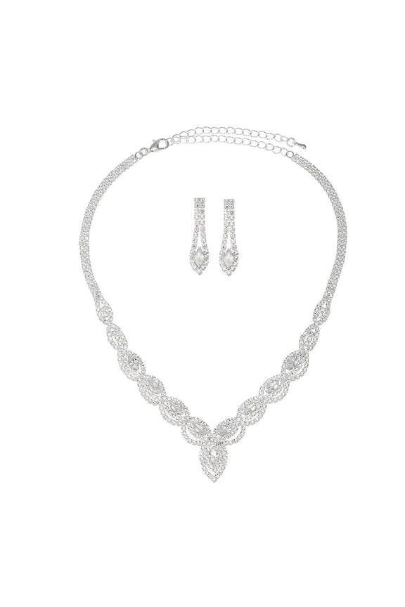 Fanci Me Wedding Costume Jewelry Shiny Rhinestone Crystal Teardrop Necklace Link Bracelet Dangle Earrings Jewelry Sets for Women