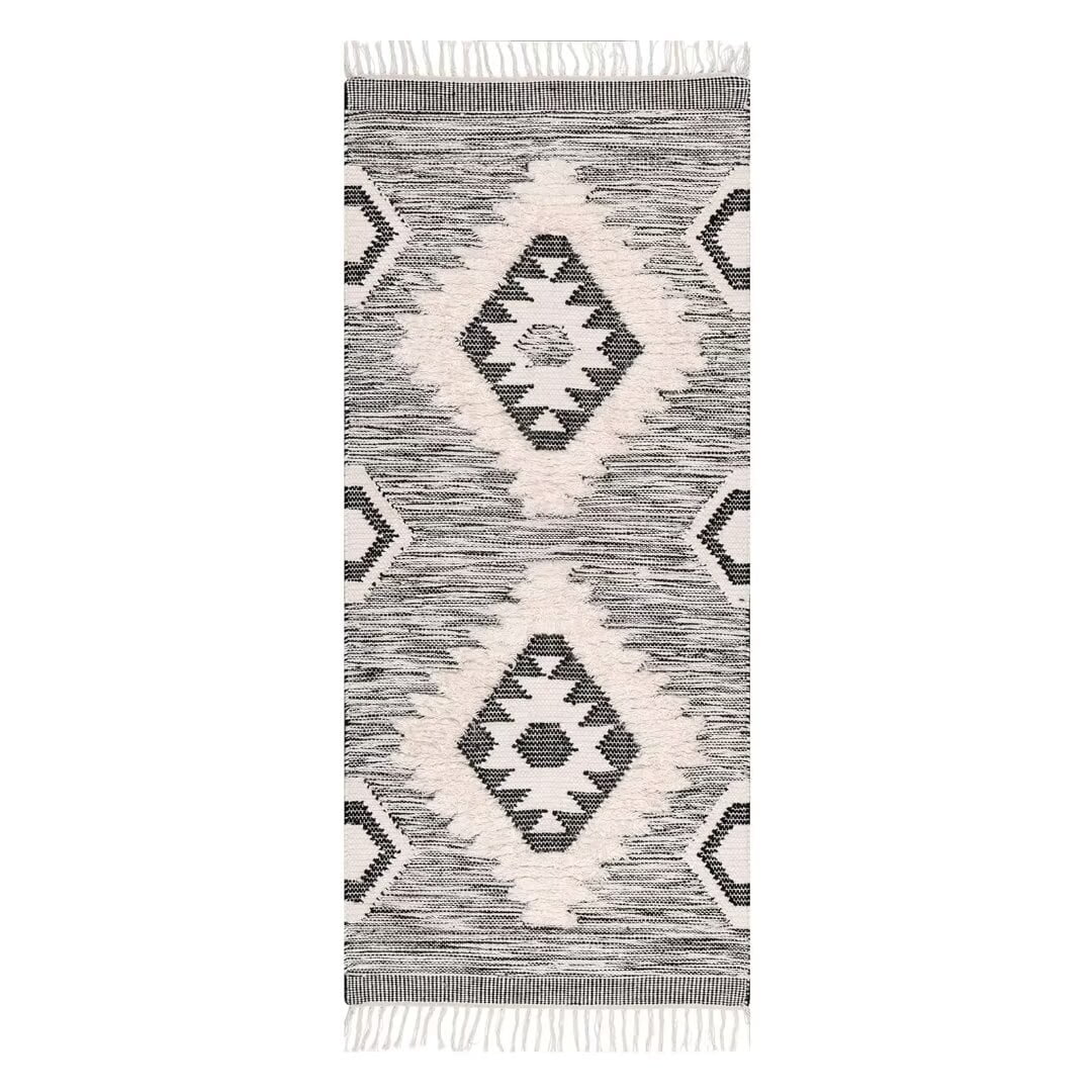 Savannah Moroccan Tasseled Black Wool Runner Rug 2'2"x8'