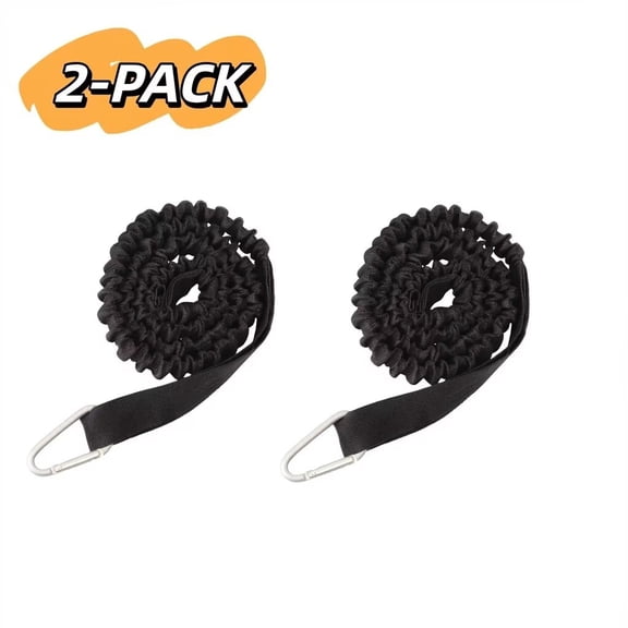 FanciHommie 2-Pack Elastic Kayak Paddle Leash with Carabiner - Stretchable Safety Lanyard for SUP Canoe Fishing Rod and Gear,Black