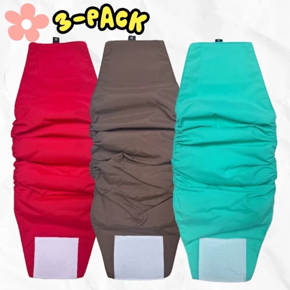 FanciHommie 3 Pack Male Dog Belly Wrap for Marking & Incontinence Reusable Adjustable Dog Diaper Made of Durable Raincoat Fabric, Red/Teal/Brown, XL Size