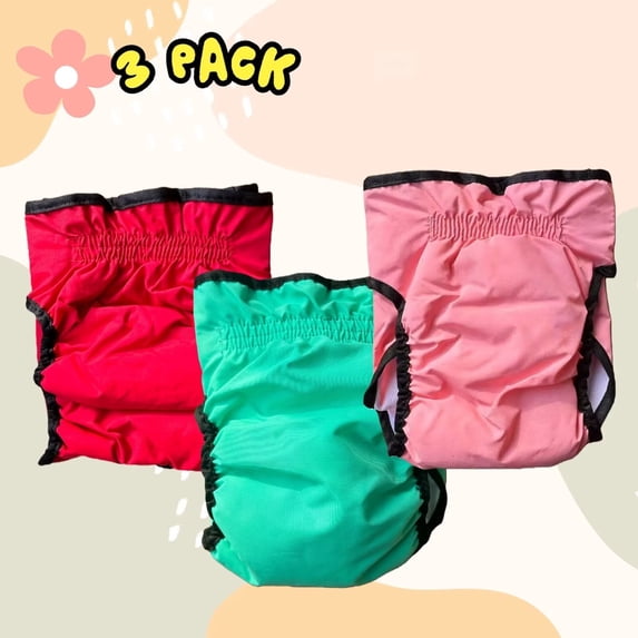 FanciHommie 3-Pack Reusable Female Dog Diapers with Adjustable Hook-and-Loop Tape, Ripstop Outer & Absorbent Lining,S Red/Teal/Pink