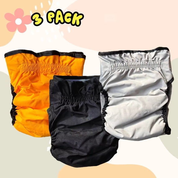 FanciHommie 3-Pack Reusable Female Dog Diapers with Adjustable Hook-and-Loop Tape, Ripstop Outer & Absorbent Lining,XS Yellow/Gray/Black