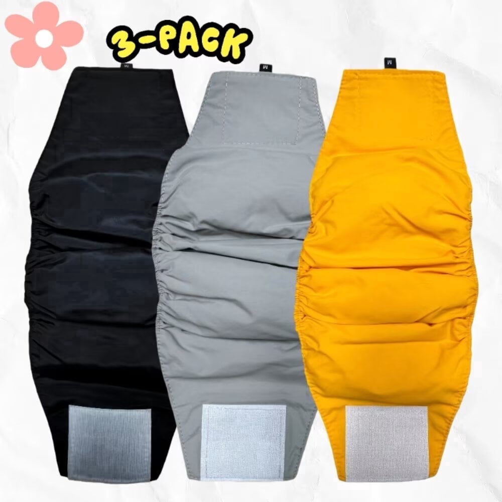 FanciHommie 3 Pack Reusable Male Dog Diaper Wrap Waterproof Dog Belly Wrap for Marking Accidents & Post-Surgery Secure Fit, Yellow/Gray/Black, XL Size