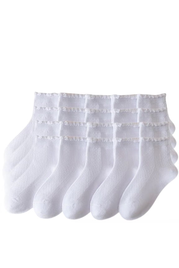 10 Pairs Unisex School Soft Cotton White Crew Socks Uniform Tube Socks Casual Breathable Stockings for Girls Boys 3-14 Years