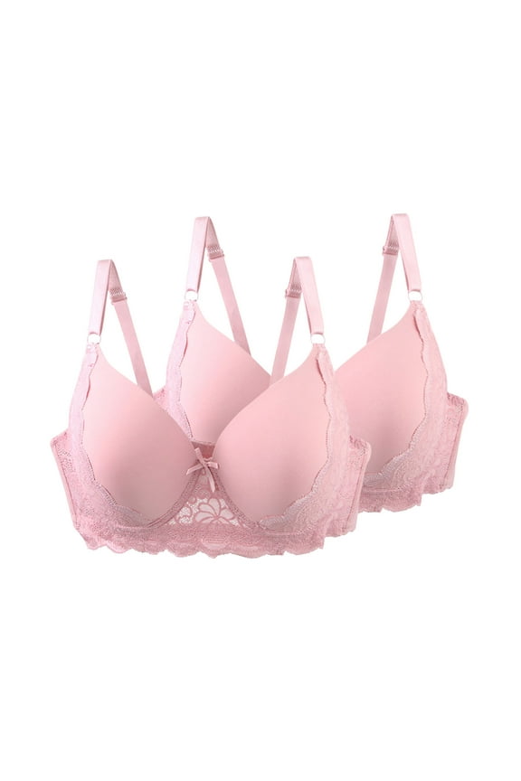 2 PC Bras for Women Full Coverage Underwire Bras Plus Size Push Up Lace Bralettes Seamless Comfort T-Shirt Bra Underwear