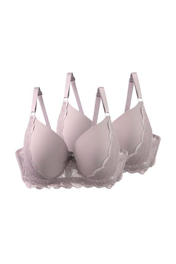 2 PC Bras for Women Full Coverage Underwire Bras Plus Size Push Up Lace Bralettes Seamless Comfort T-Shirt Bra Underwear