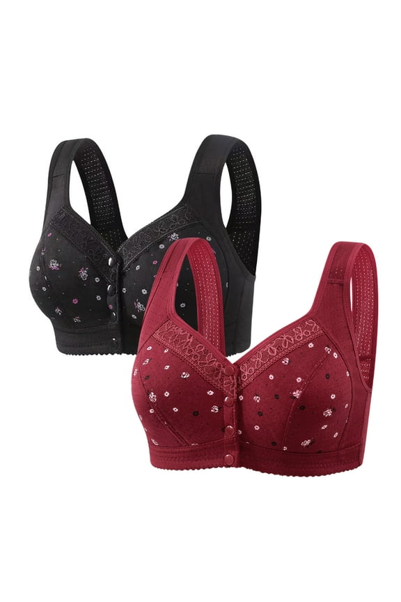 2 Pack Daisy Bras for Women Front Closure Plus Size Bra No Underwire Full Coverage Bralette Comfy Breathable Underwear Everyday Bras