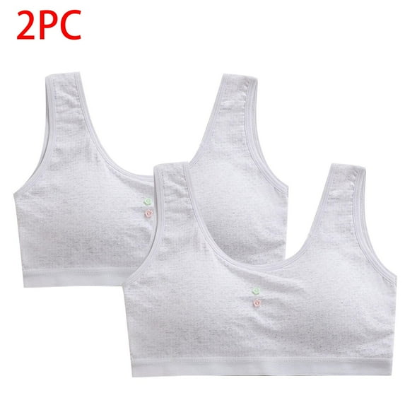 Fancifize 2Pack Teen Bras Training Bralette Wirefree First Bra Adjustable Strap Growth Phase Cotton Sports Bra For Girls Ages 10-16 School PE