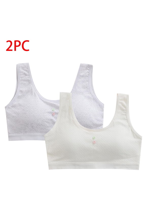 2Pack Teen Bras Training Bralette Wirefree First Bra Adjustable Strap Growth Phase Cotton Sports Bra For Girls Ages 10-16 School PE