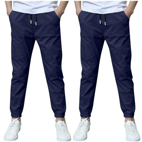 Fancifize 2pack Boys' Linen Blend Drawstring Ankle Pants 3-13Y Mosquito-Repellent Jogger Pants for Beach & Outdoor Activities